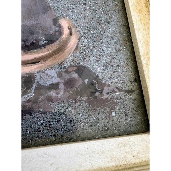 Vintage 40's Framed Acrylic Painting Creepy Victorian Girl Drinking Tea - Picture 16 of 16